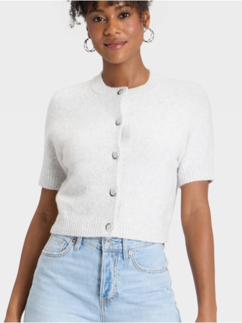 Target Light Gray Short-Sleeve Button-Up Cardigan